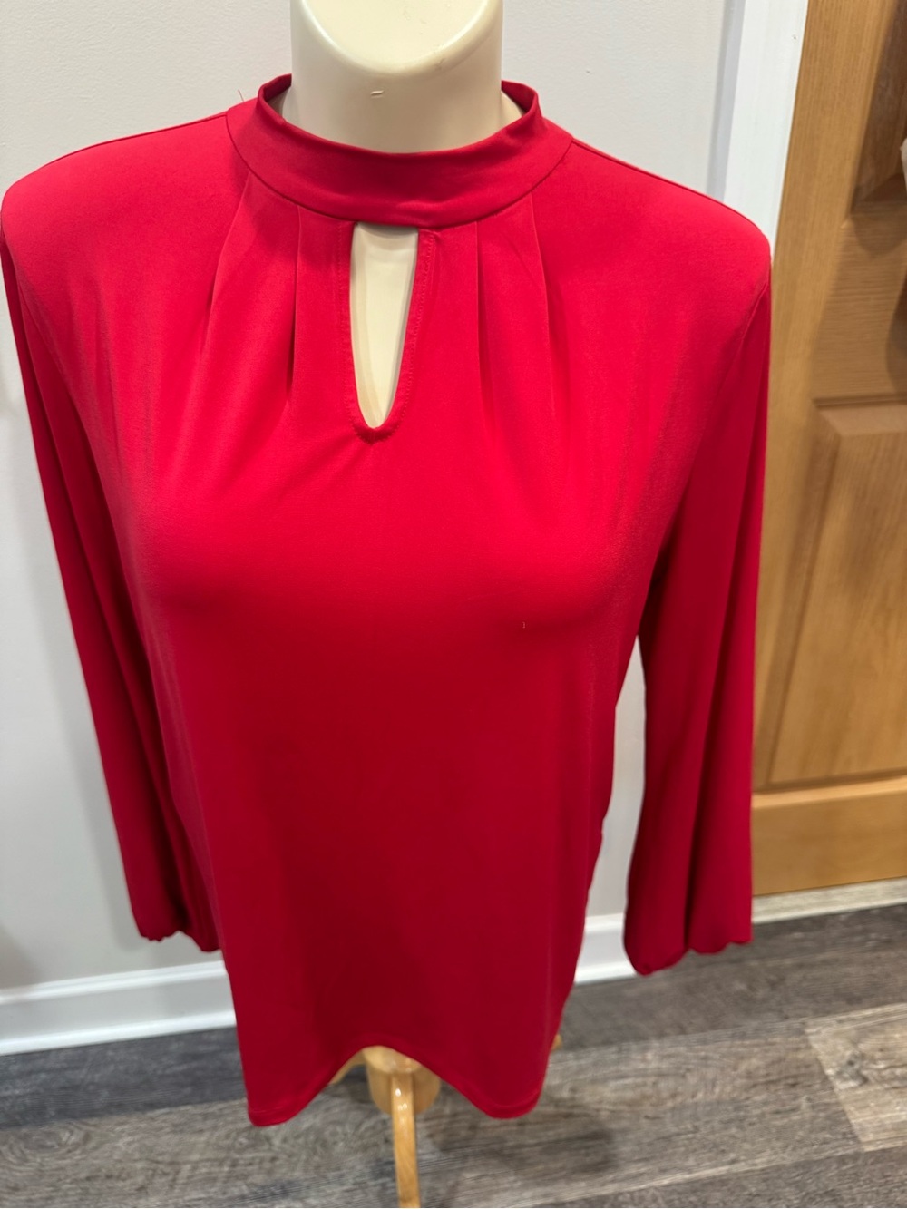 Chico's Vibrant Red Keyhole Mock Neck Long-Sleeve Blouse
